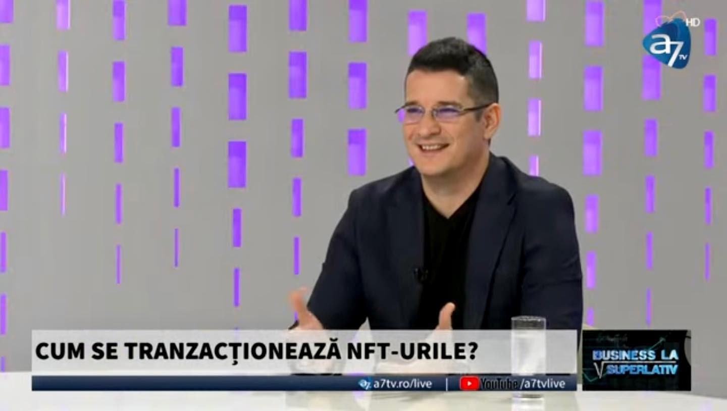 Sebastian Cochinescu on the A7TV set discussing the metaverse and NFTs